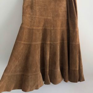 Etcetera Long Leather Skirt, Tan, Size 10